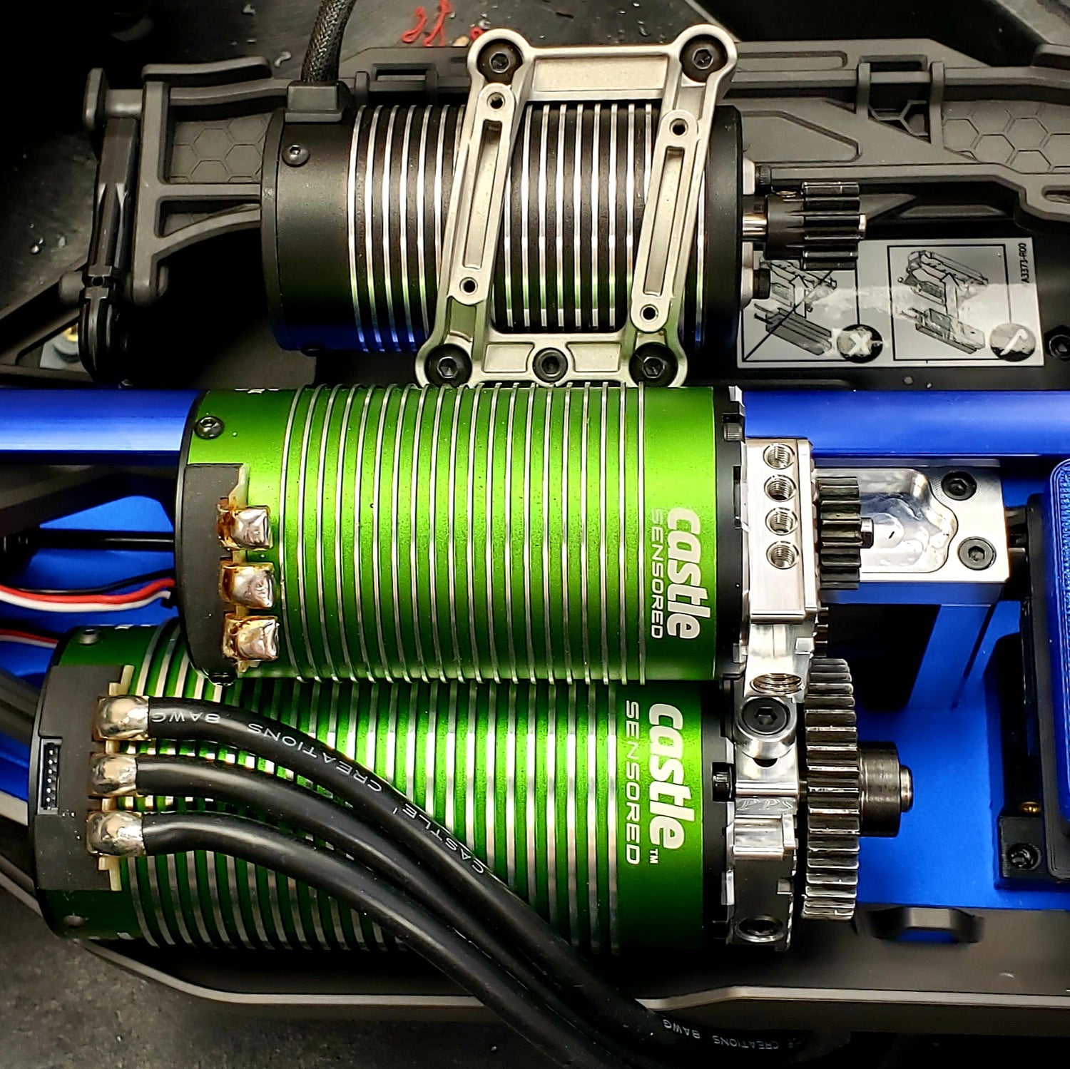 Top motor is stock. Below that is a Castle 1717, and below that is a Castle 2028. All three will bolt right in! (One at a time... not all at once haha)